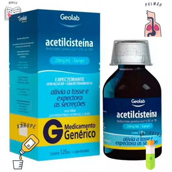 Acetilcisteína xarope pediátrico 20mg/ml sabor framboesa Geolab 120ml